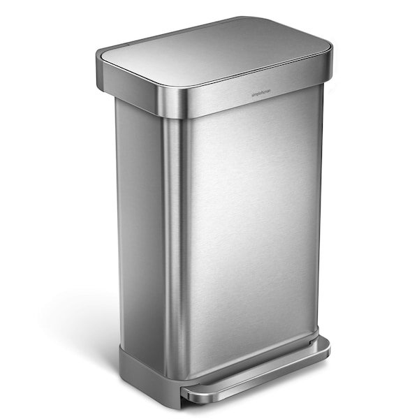 45 Liter Rectangular Kitchen Step Trash Can with Soft-Close Lid, Brushed Stainless Steel